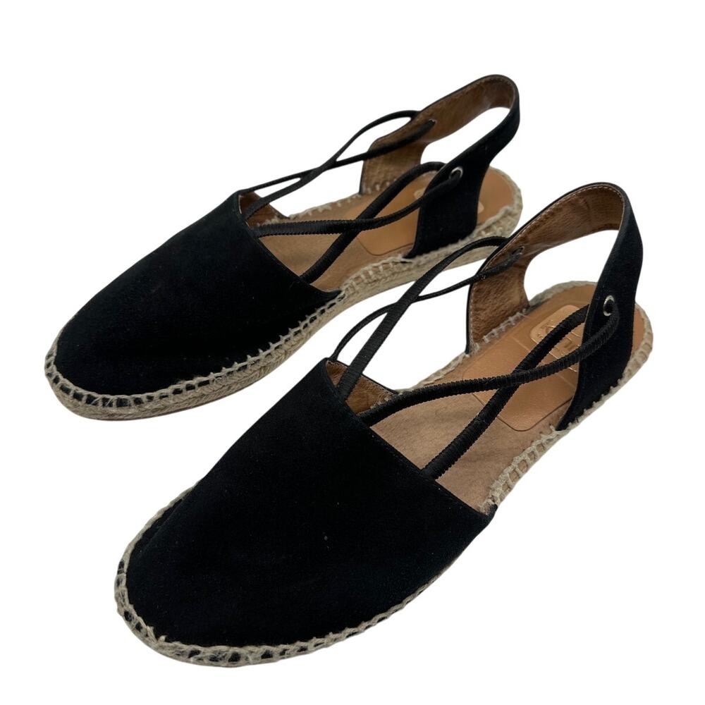 Kanna Thanos Black Suede Espadrilles Slingback Strap Side Strings Sz 41 / 11